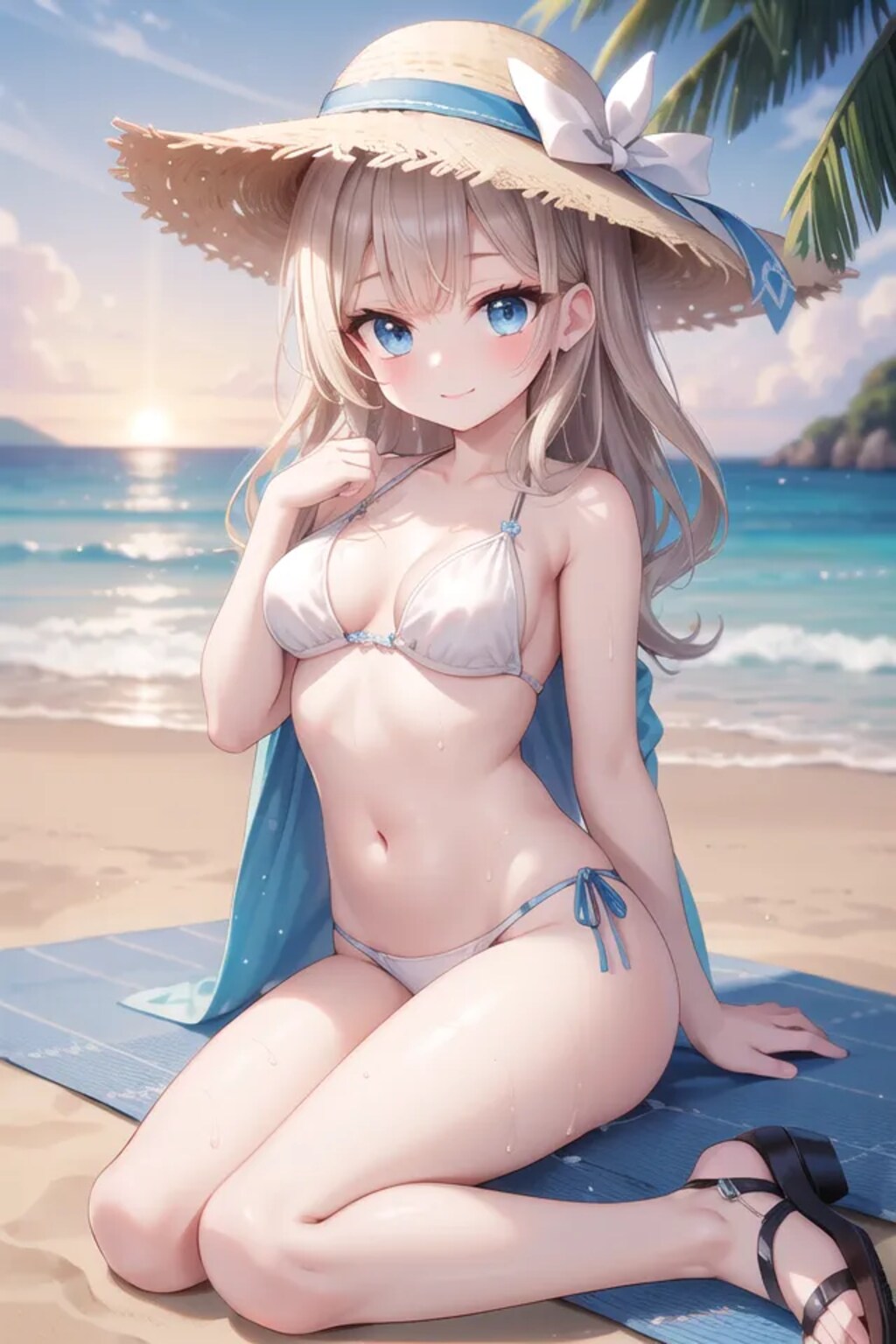 夕暮れの浜辺にて