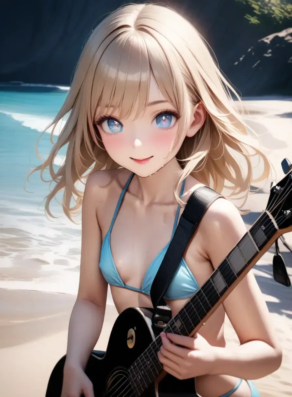 ビーチでギター