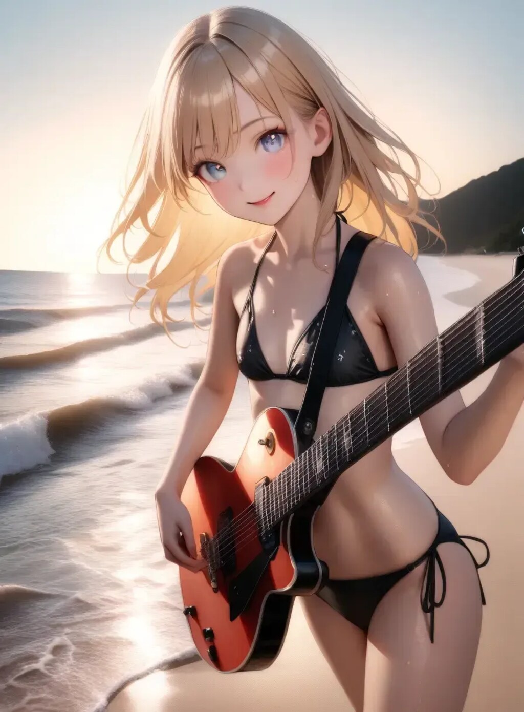 ビーチでギター