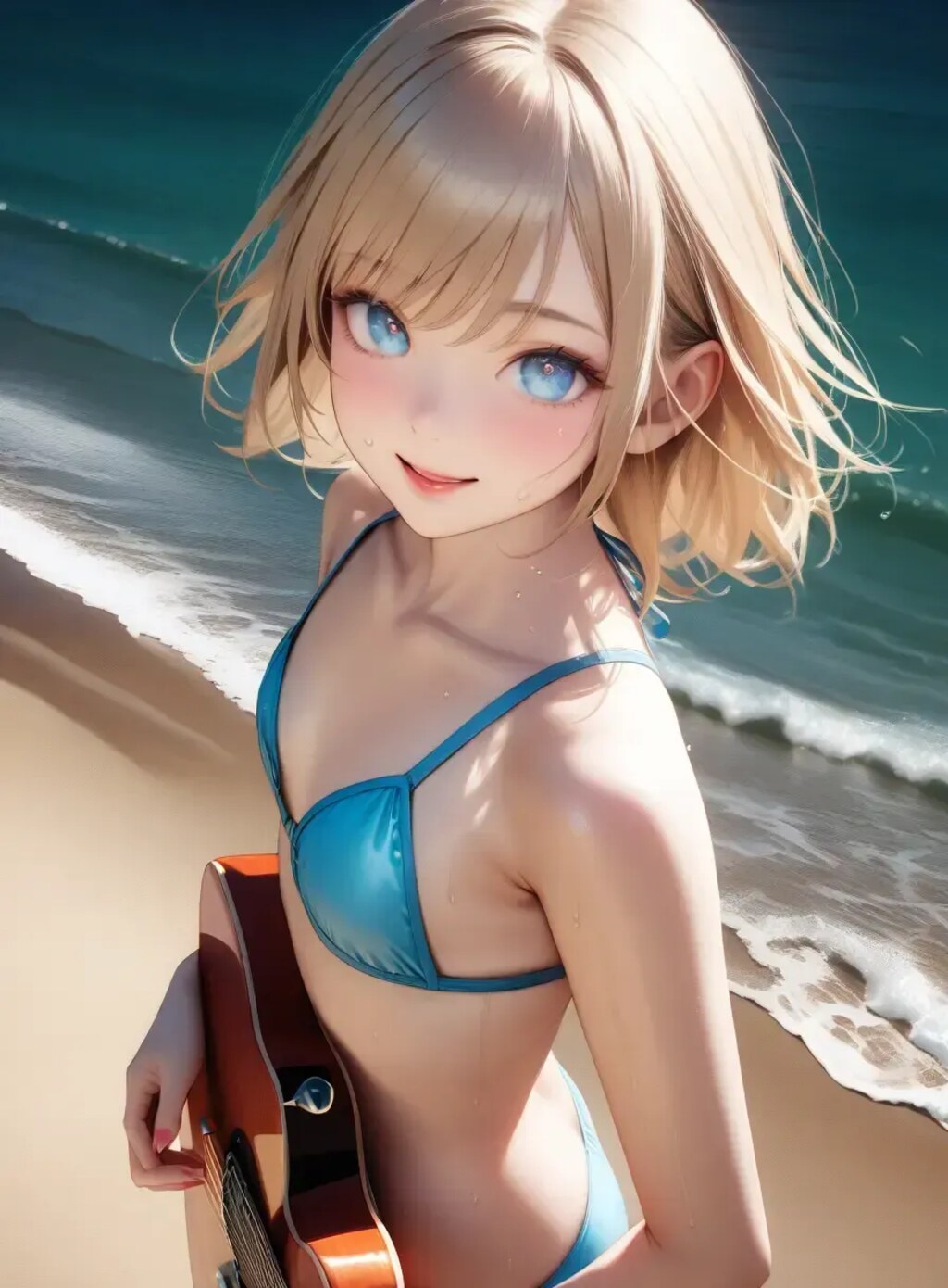 ビーチでギター