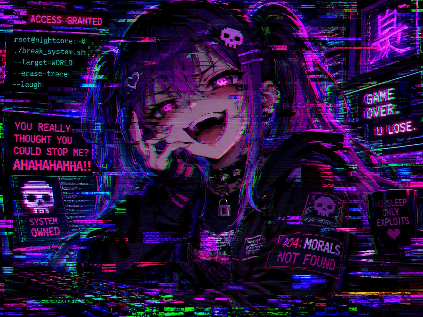 あなたも私に敵うハッカーじゃなかったみたいね。暇つぶしにもならなかったわ。アハハハハハハハハハ！ | の人気AIイラスト・グラビア