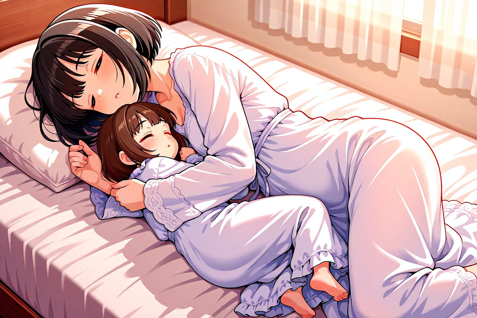 娘と一緒に眠る茄子さん