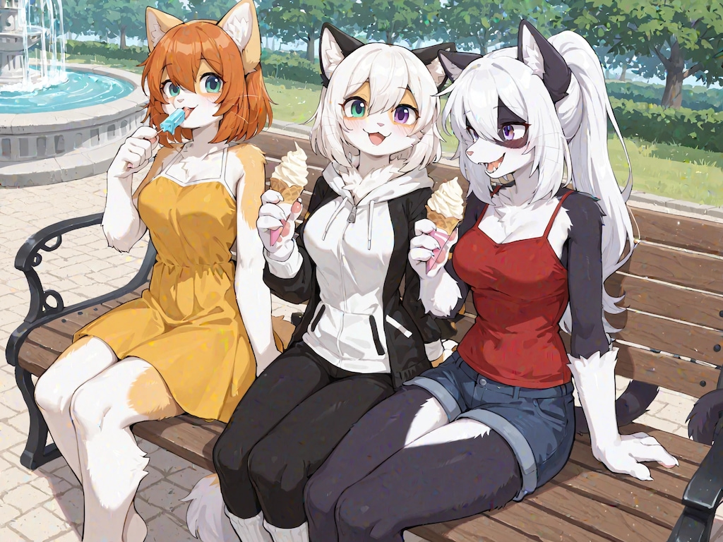 公園でアイスを食べる子たち