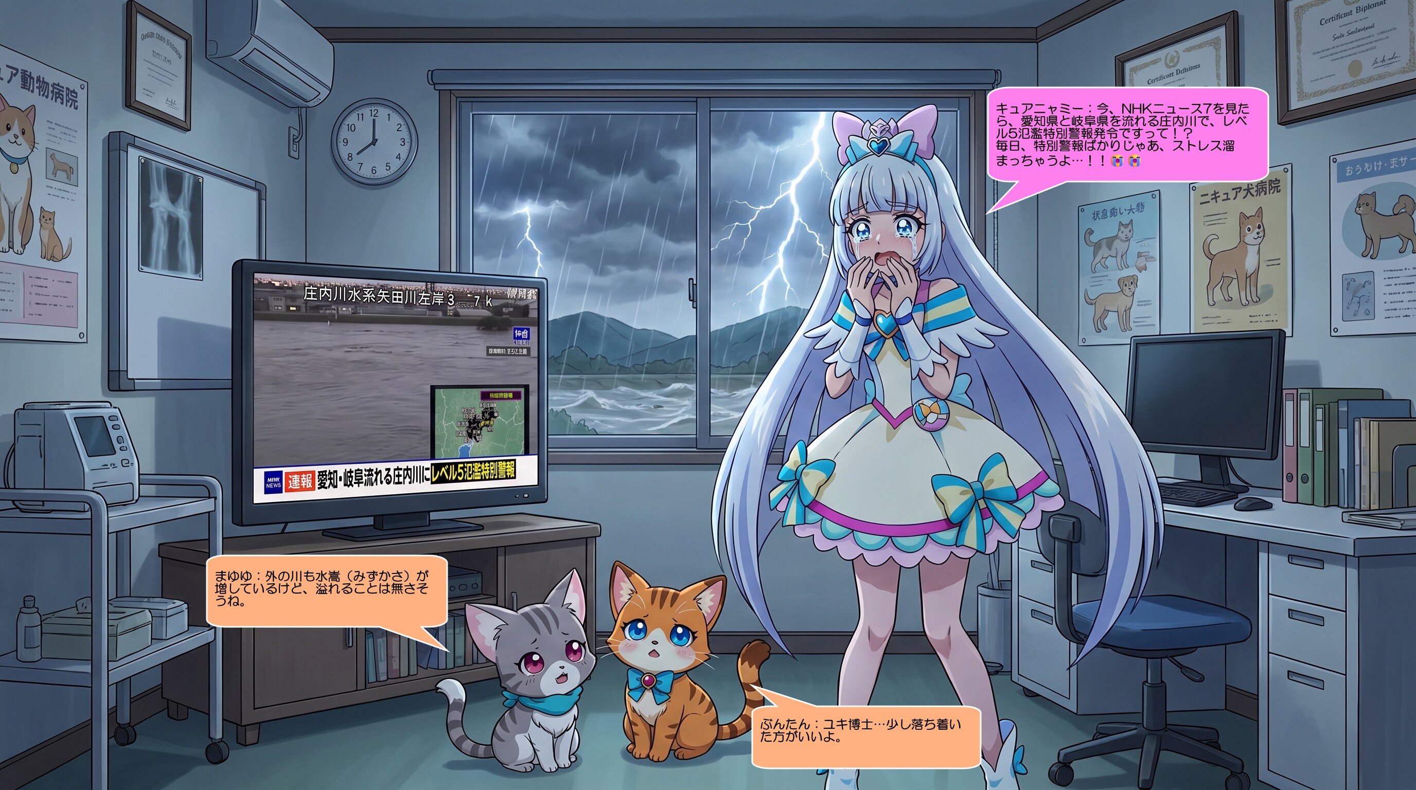 キュアニャミー博士、川が氾濫する報道でも冷静になる | の人気AIイラスト・グラビア