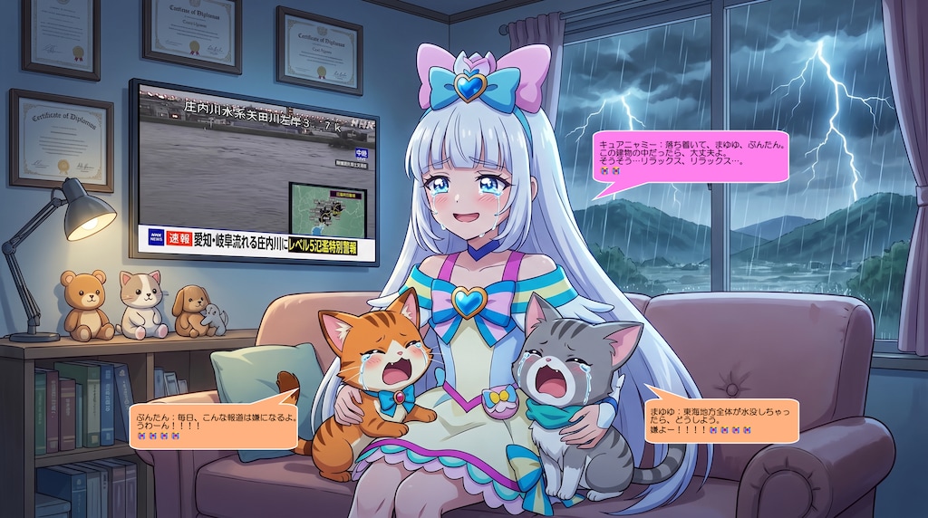 キュアニャミー博士、川が氾濫する報道でも冷静になる