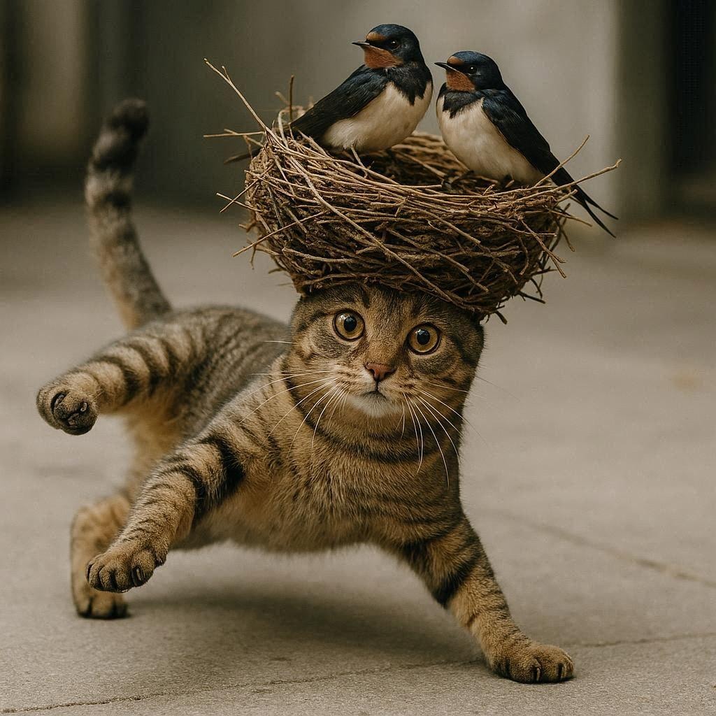 ツバメに住まれる猫