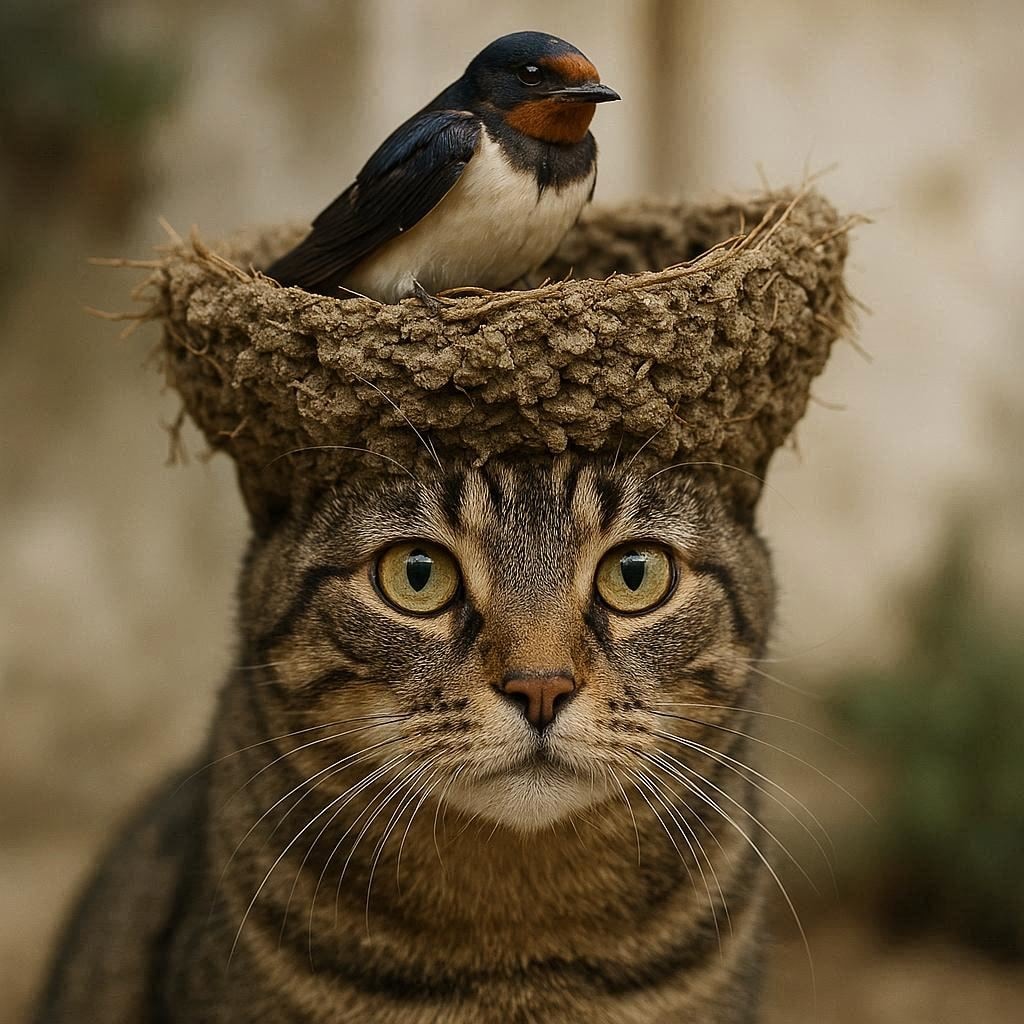 ツバメに住まれる猫
