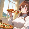 「ピッザァを美味しそうに頬張る姿」　呪文はWord制限+i2i生成により使用不可 2枚目
