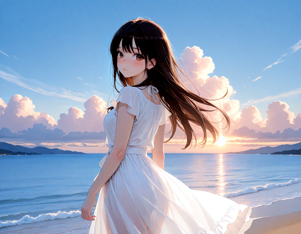 夕方、湖