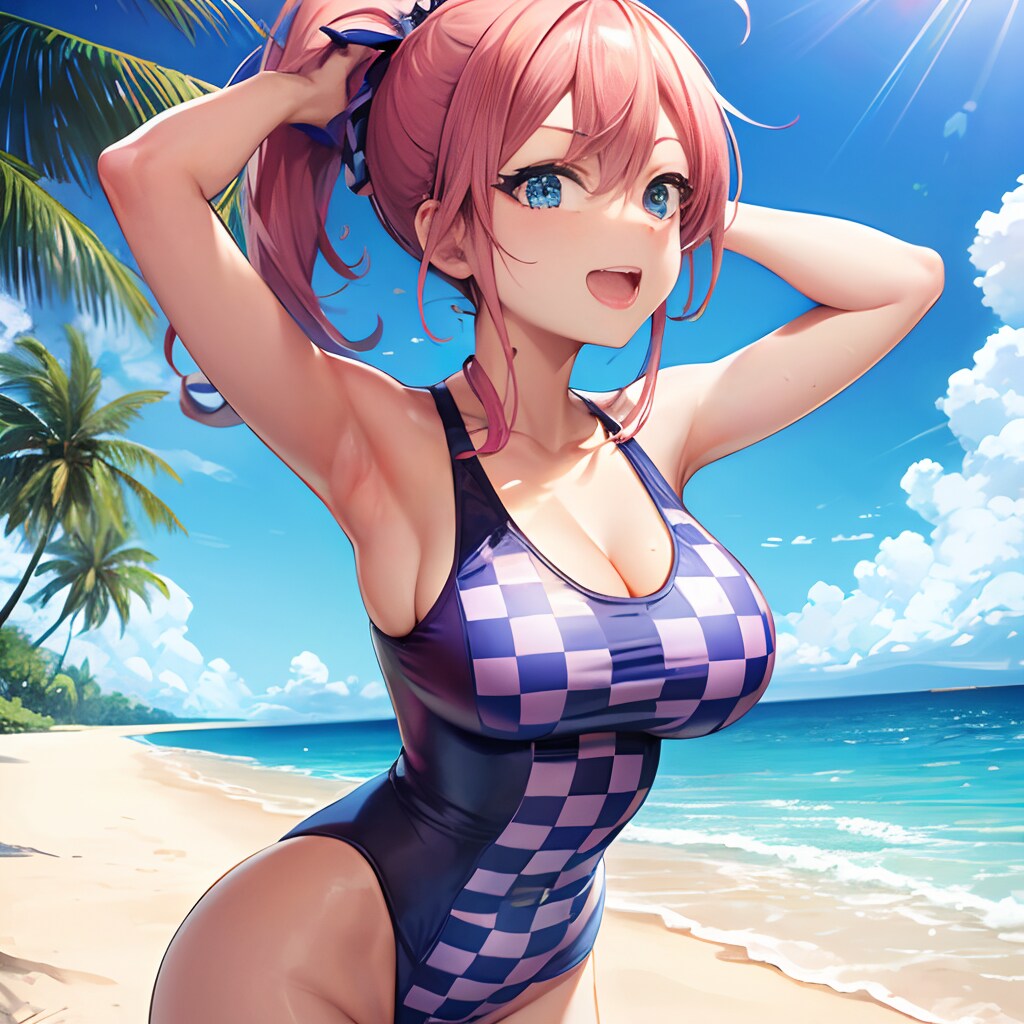 市松模様の水着(SeaArt)