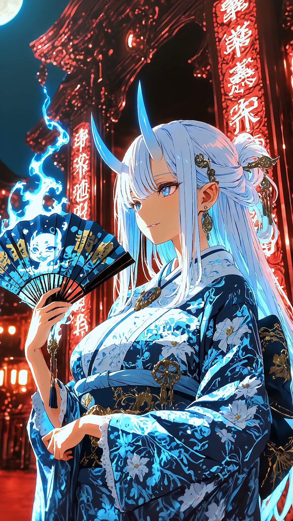 月青の鬼姫｜青い霊光と紫陽花庭園