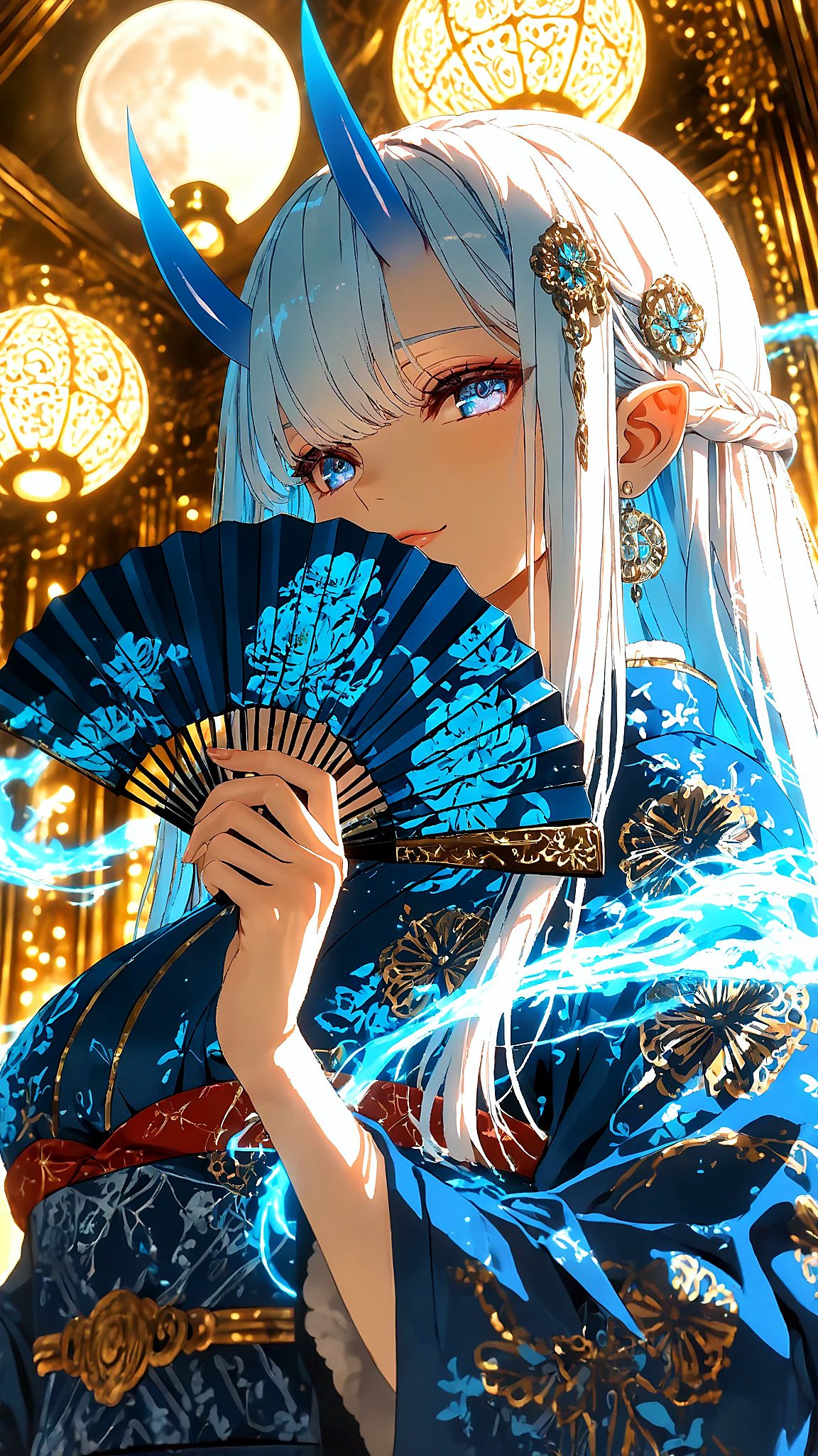 月青の鬼姫｜青い霊光と紫陽花庭園 | の人気AIイラスト・グラビア