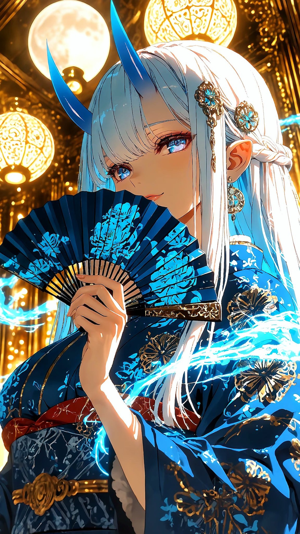 月青の鬼姫｜青い霊光と紫陽花庭園