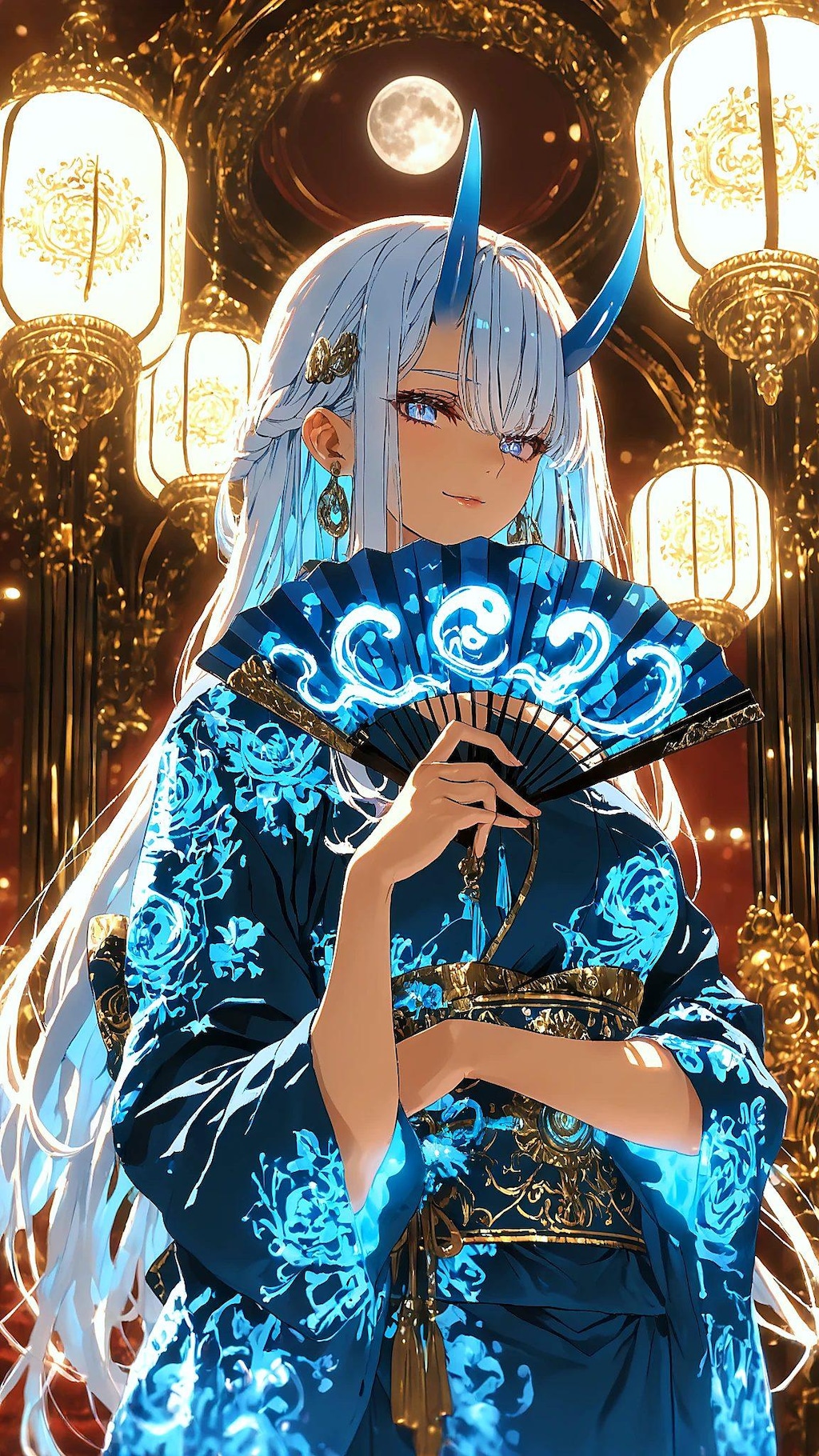 月青の鬼姫｜青い霊光と紫陽花庭園