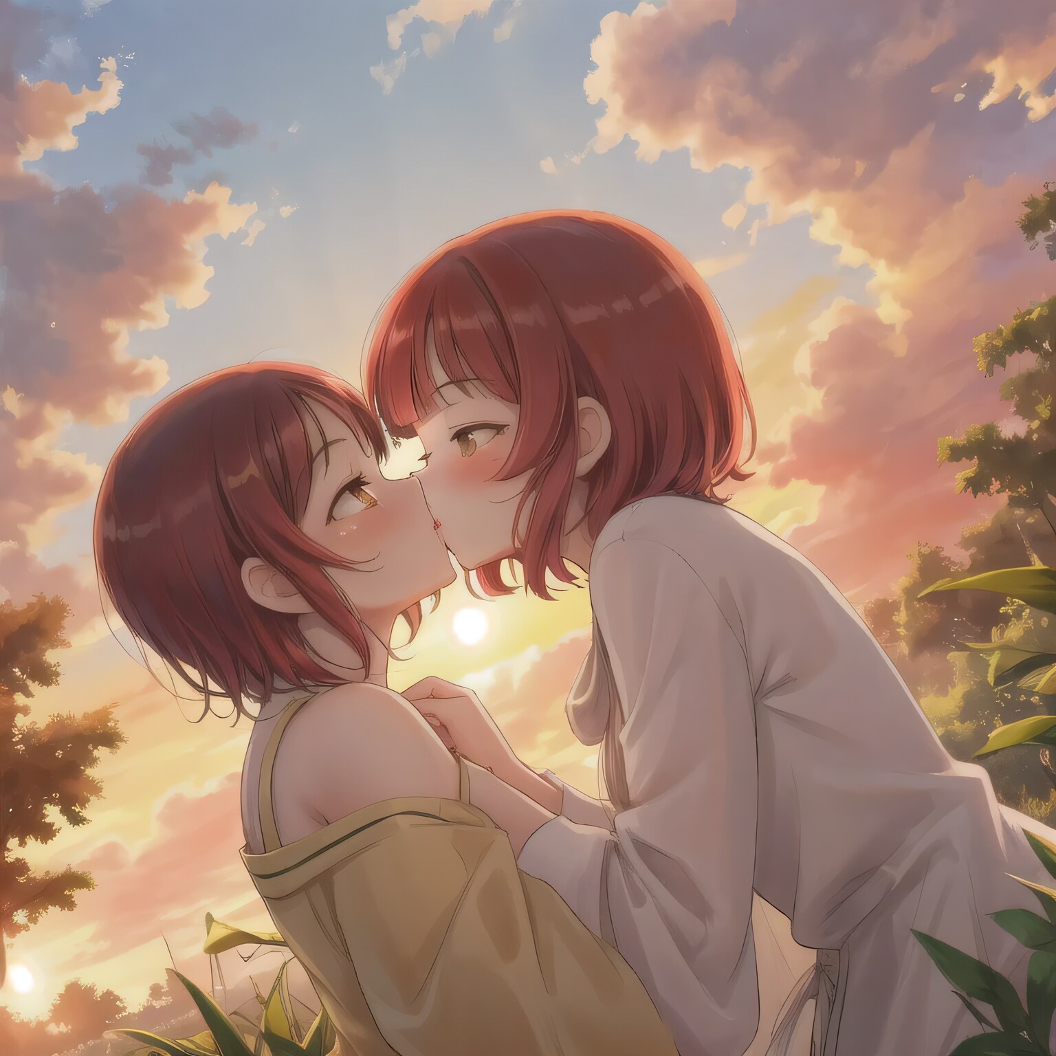 赤髪ボブでワンピースの少女