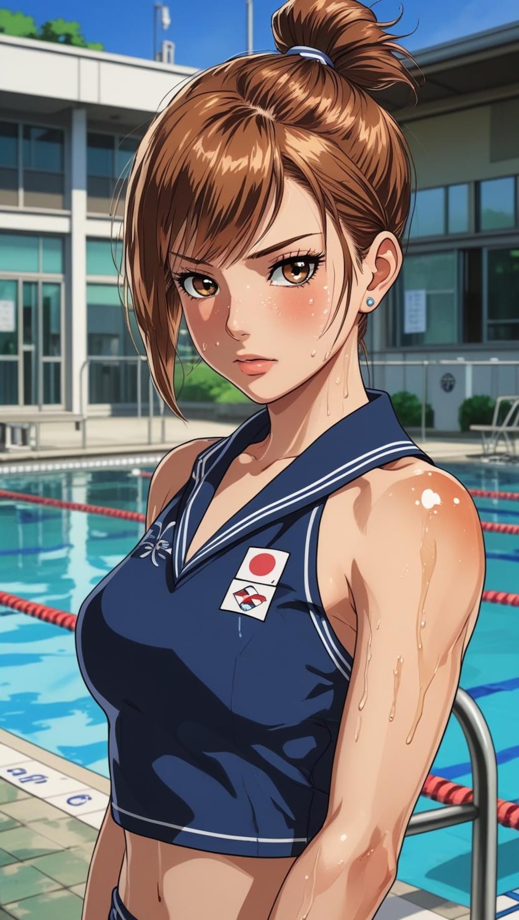 プールサイドの制服少女