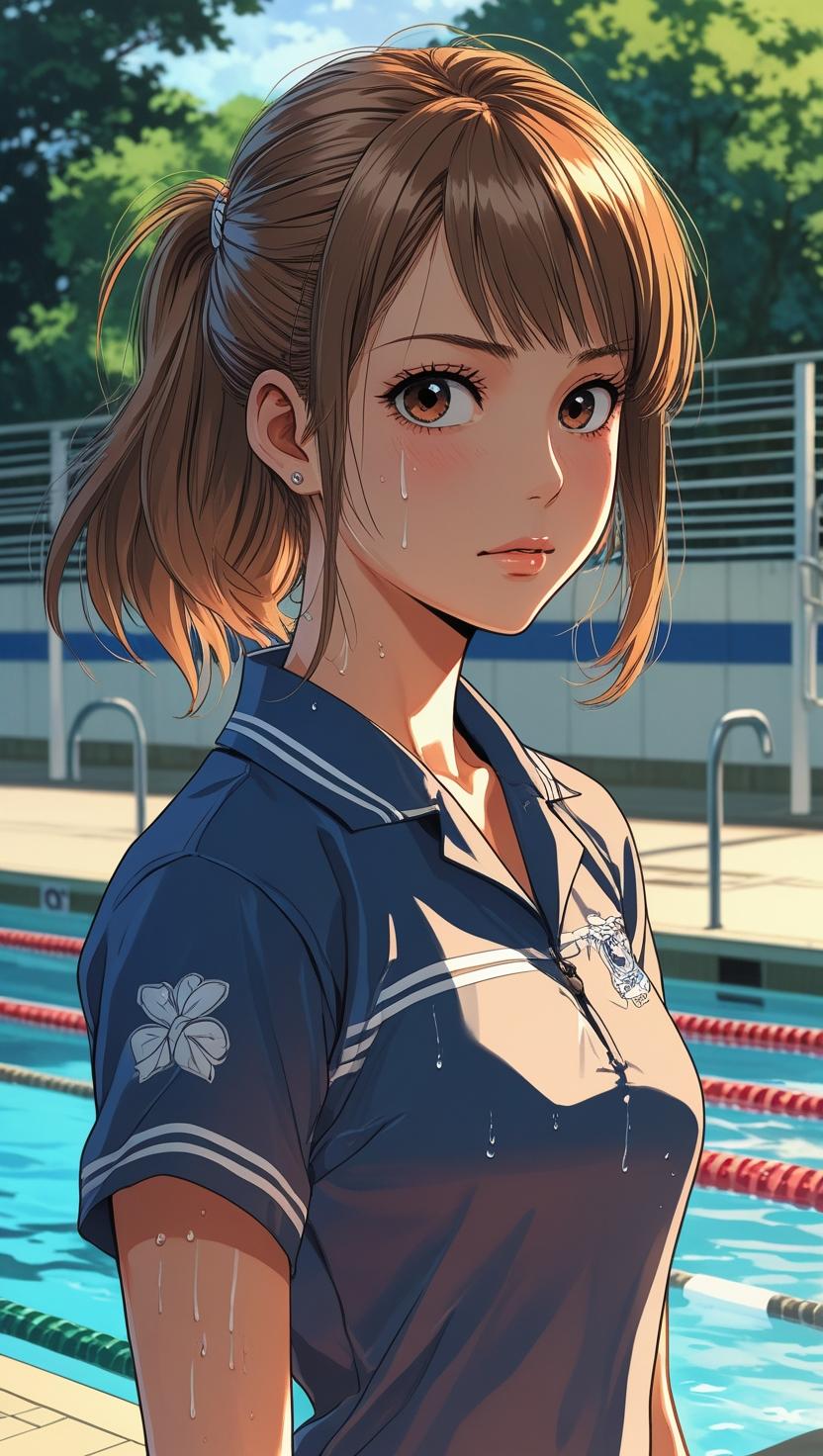 プールサイドの制服少女 | の人気AIイラスト・グラビア