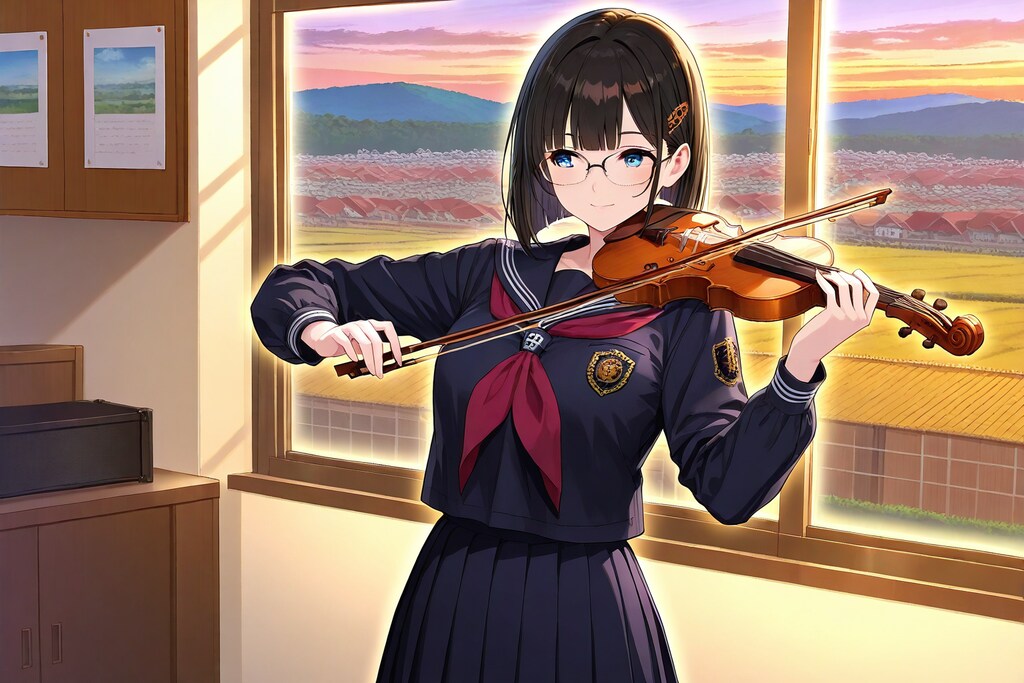 夕焼けの音楽室のメガネちゃん👓✨