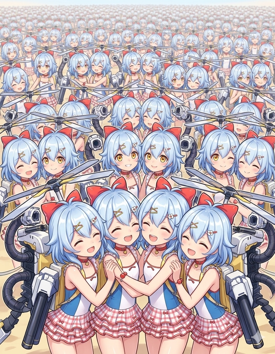 増殖した水着リコちゃん達の合同演習