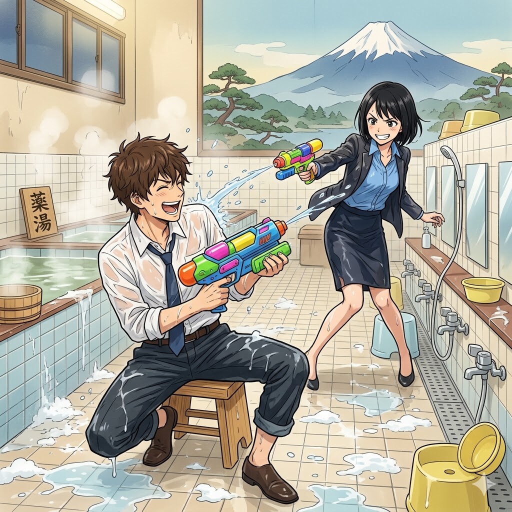 銭湯で戦闘