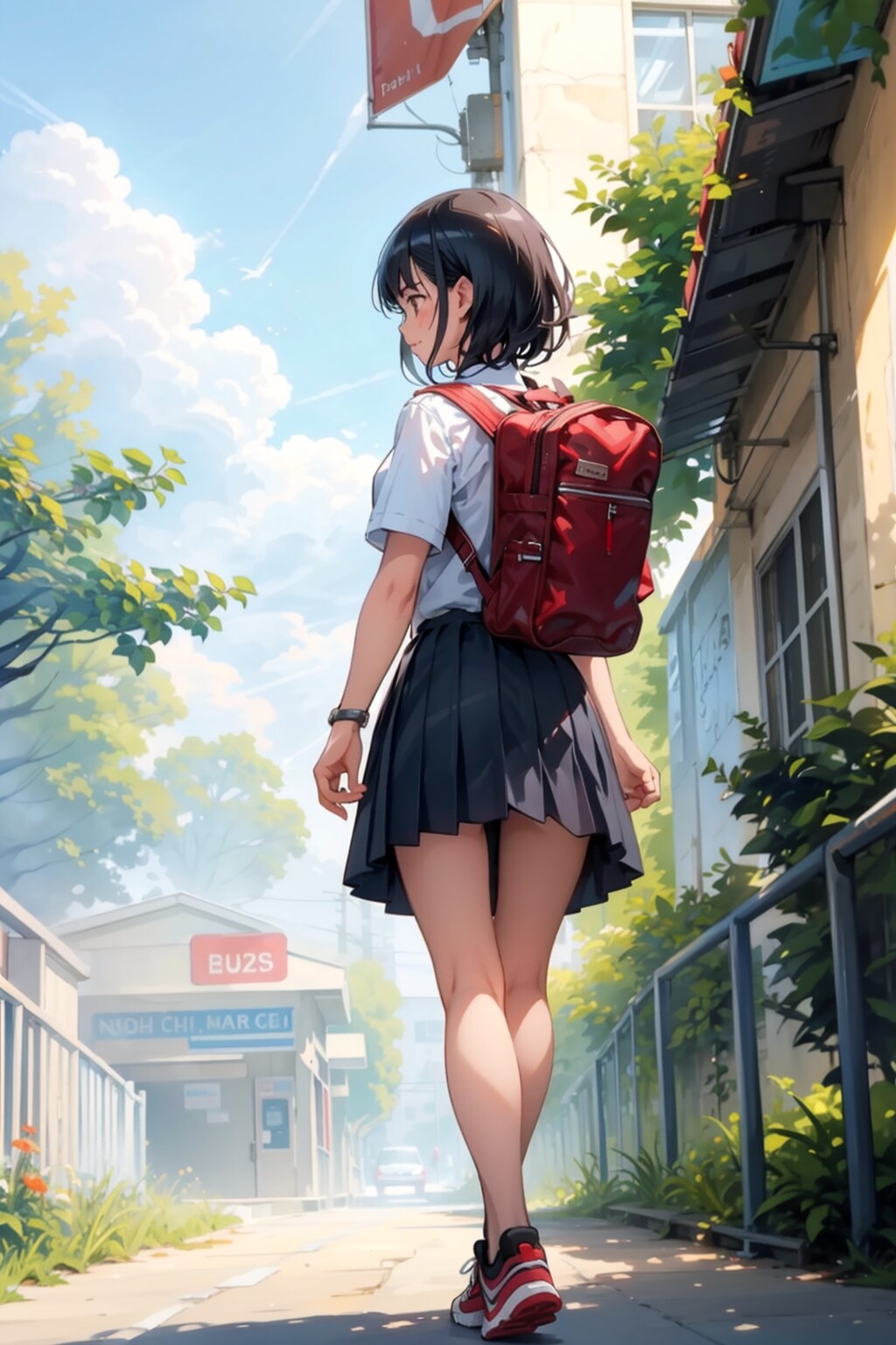 登校中の女子高生