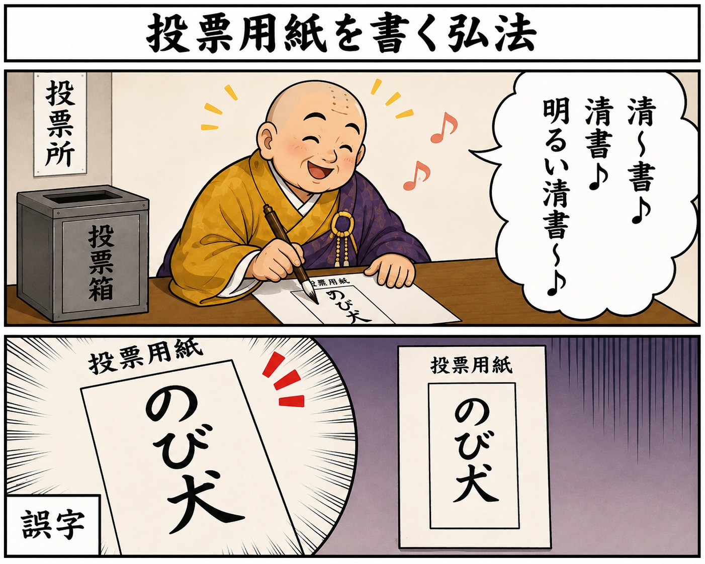 投票用紙を書く弘法