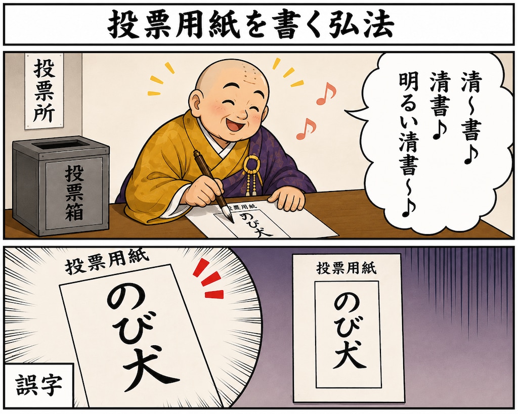 投票用紙を書く弘法