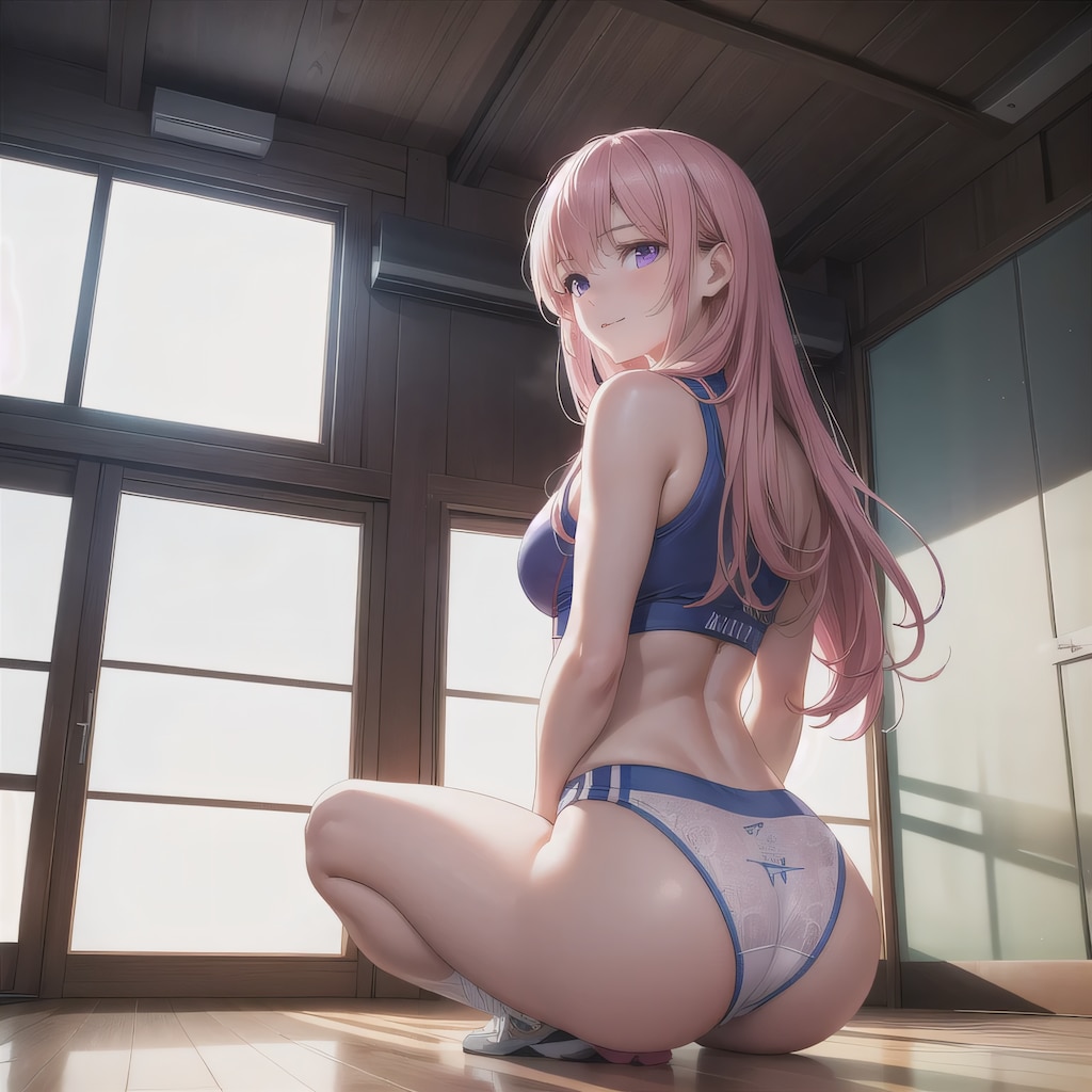 ピンク髪ロングで下着の少女１０