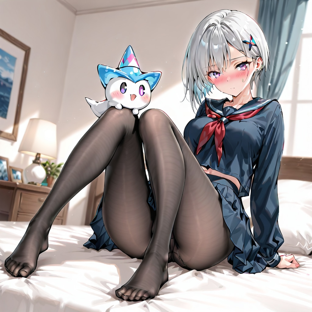 (1091)銀髪ちゃんセーラー服