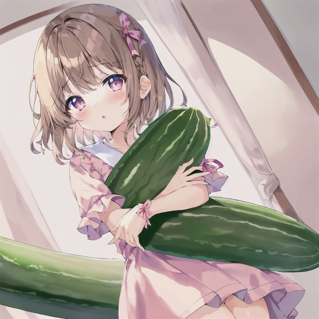 きゅうりを抱っこする女の子はかわいいですね