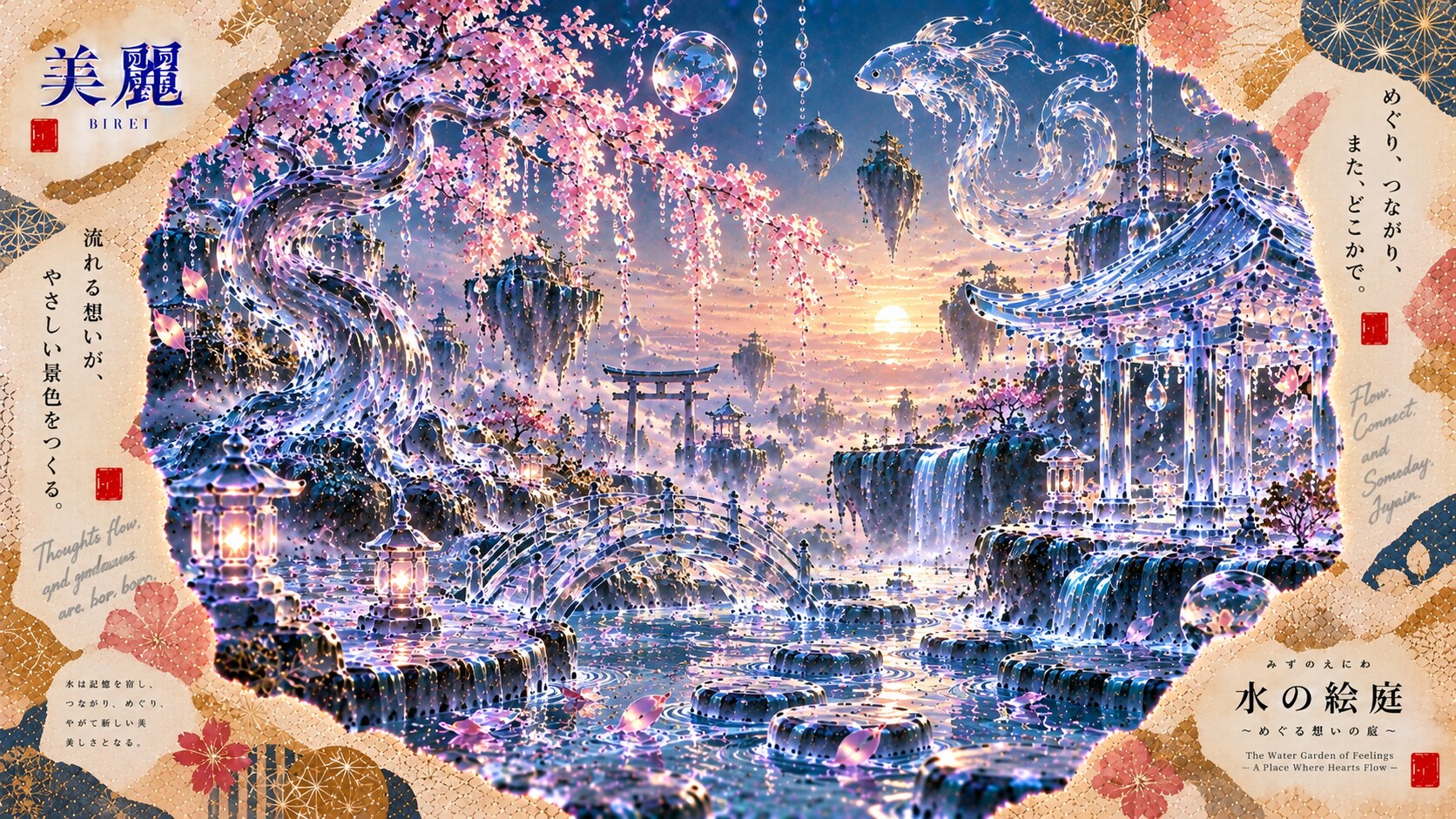 The Water Garden of Feelings — A Place Where Hearts Flow  Thoughts flow, and gentle scenery is born. | の人気AIイラスト・グラビア