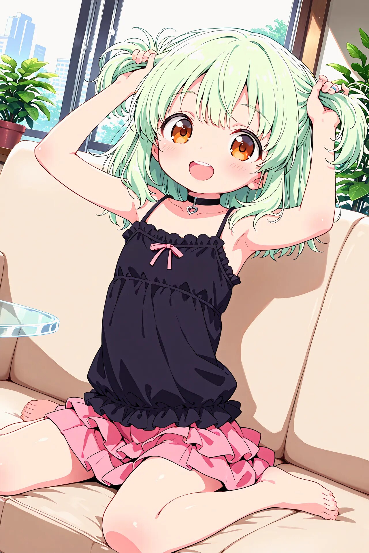 りおちゃんが髪を束ねる