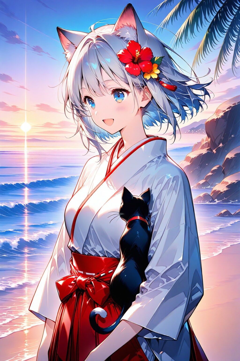 久しぶりに海に来た猫巫女様