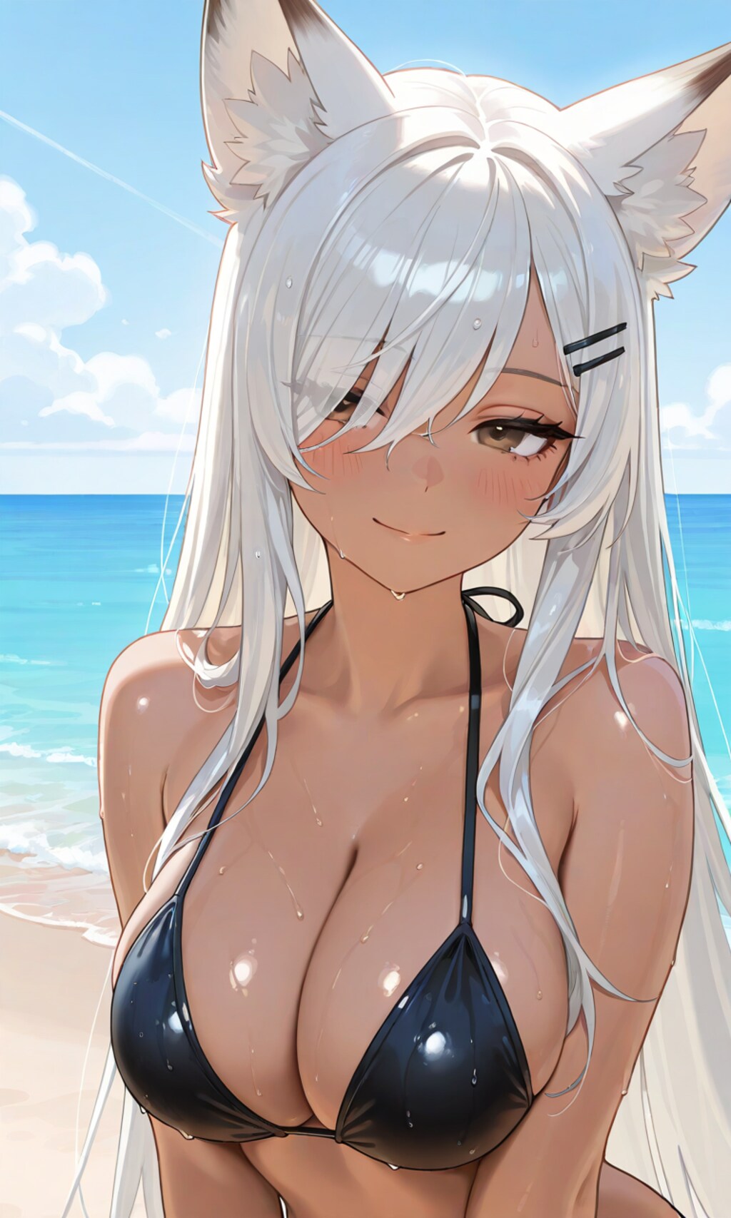ウチの娘と浜辺オセロ🤍🖤