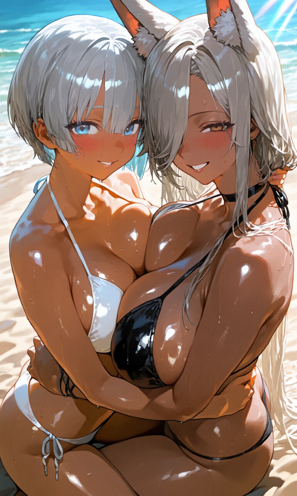 ウチの娘と浜辺オセロ🤍🖤