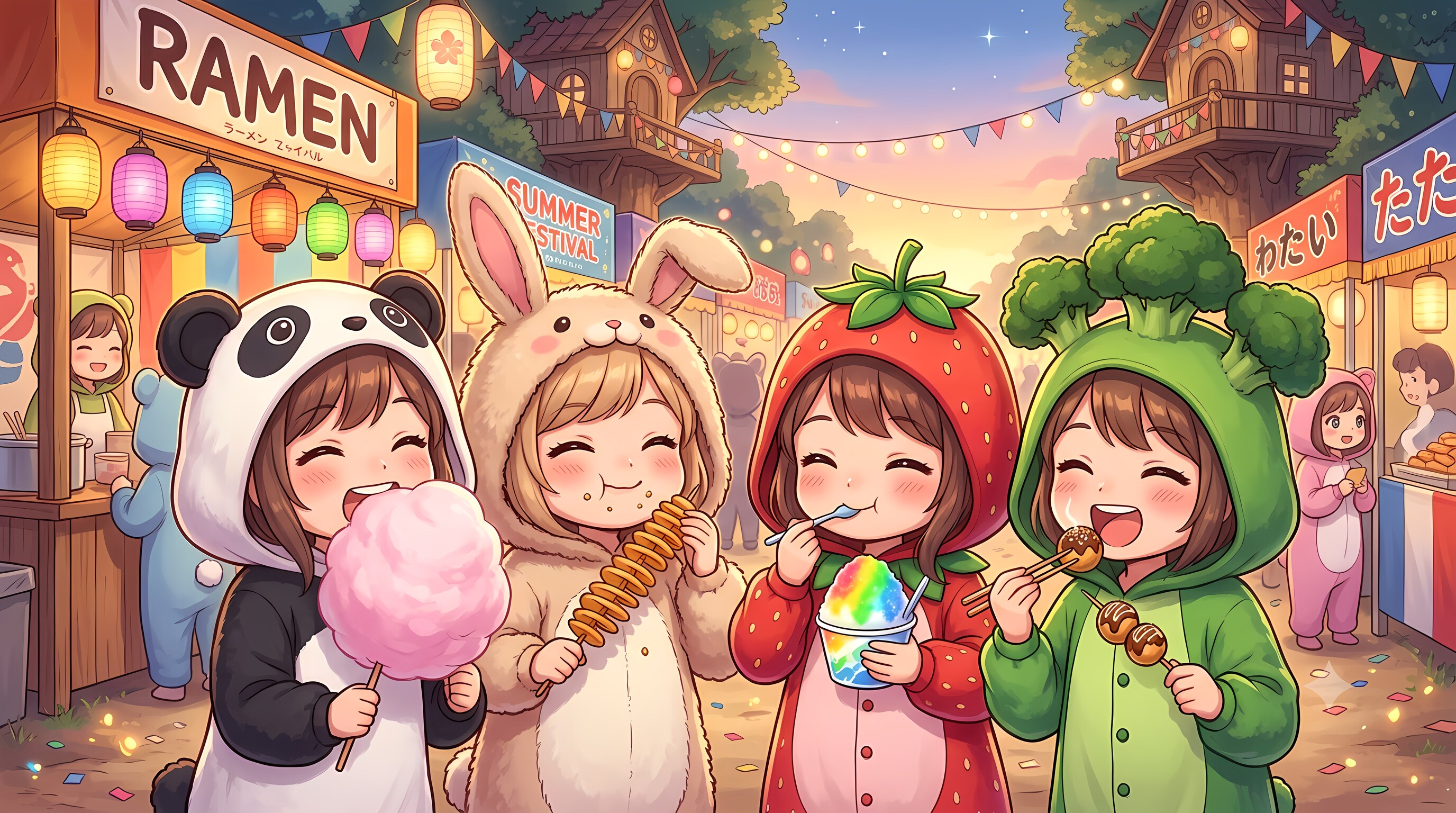 【ちちぷい音頭】着ぐるみ村の夏祭り | の人気AIイラスト・グラビア