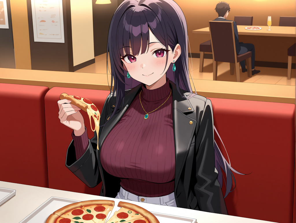 ピザを食べる涼音さん