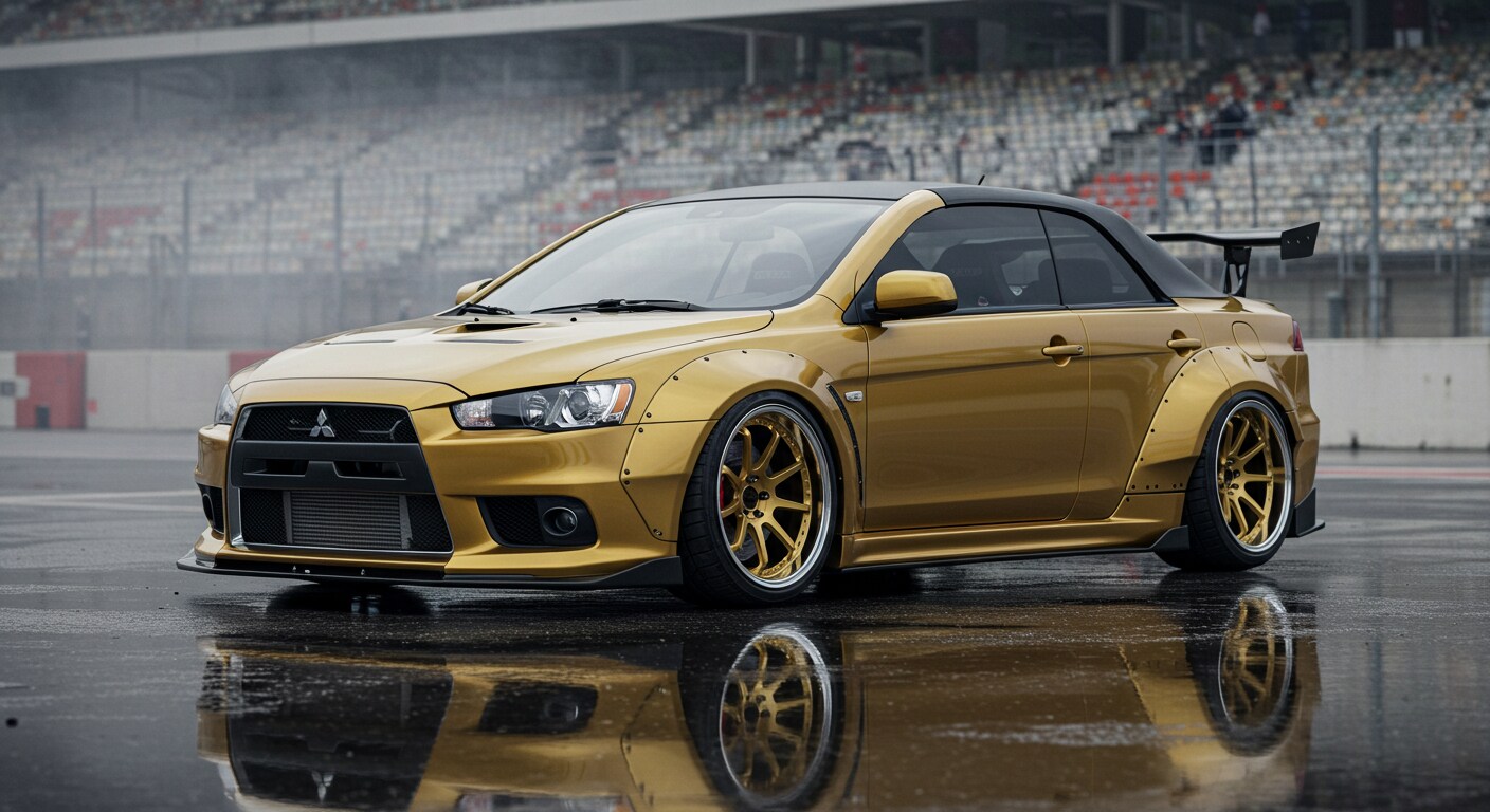 ゴールドカラーランサーエボリューションのドリ車 | の人気AIイラスト・グラビア