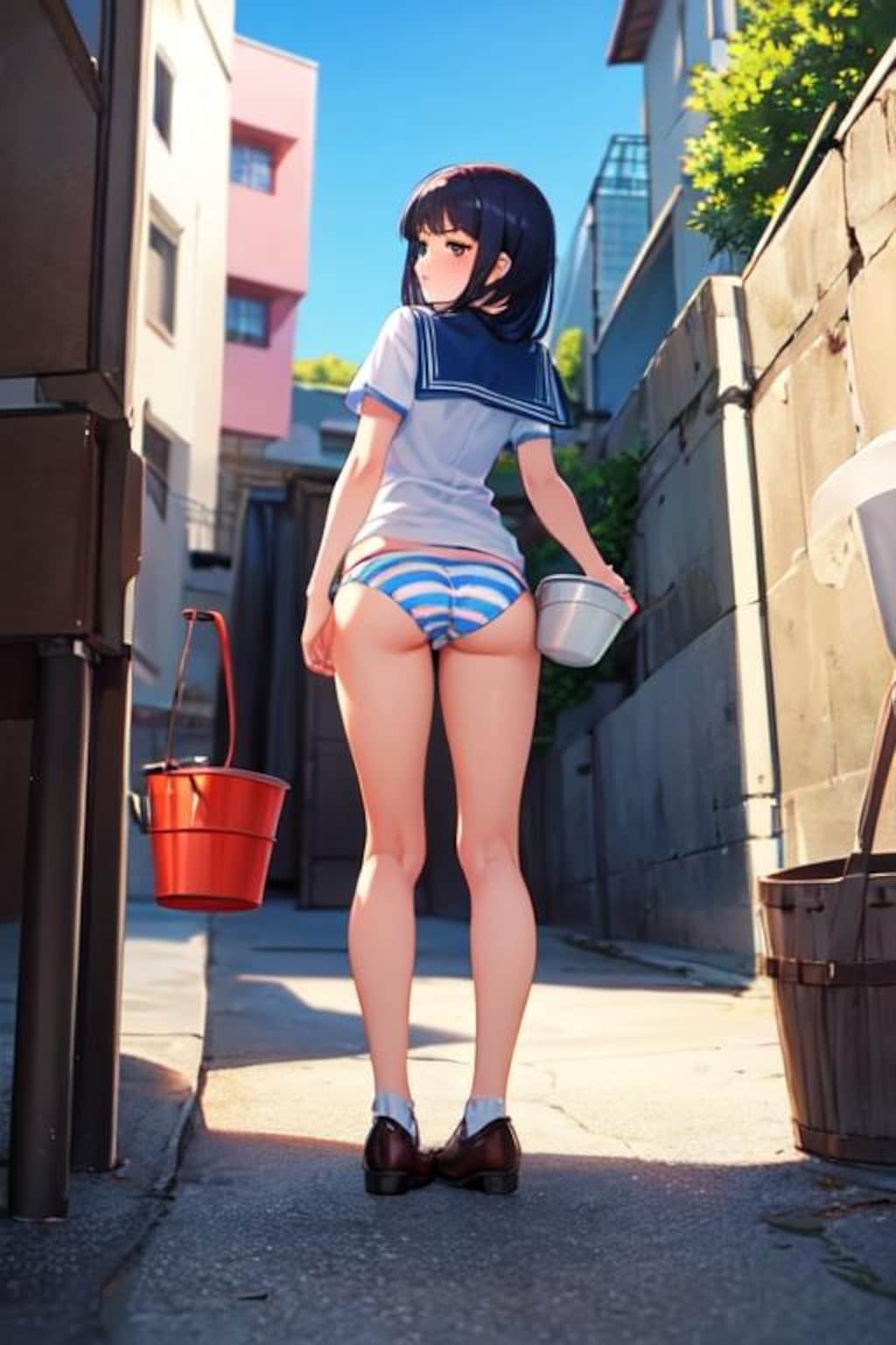 20230929　バケツとおケツの日　特に意味はない　縞柄をずっと見てると洗脳されそうだ…