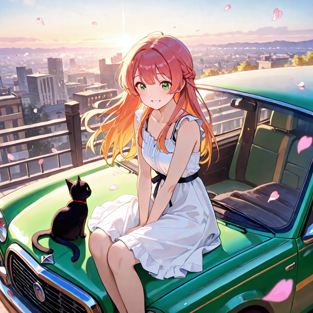 夕暮れと彼女と黒猫 | の人気AIイラスト・グラビア