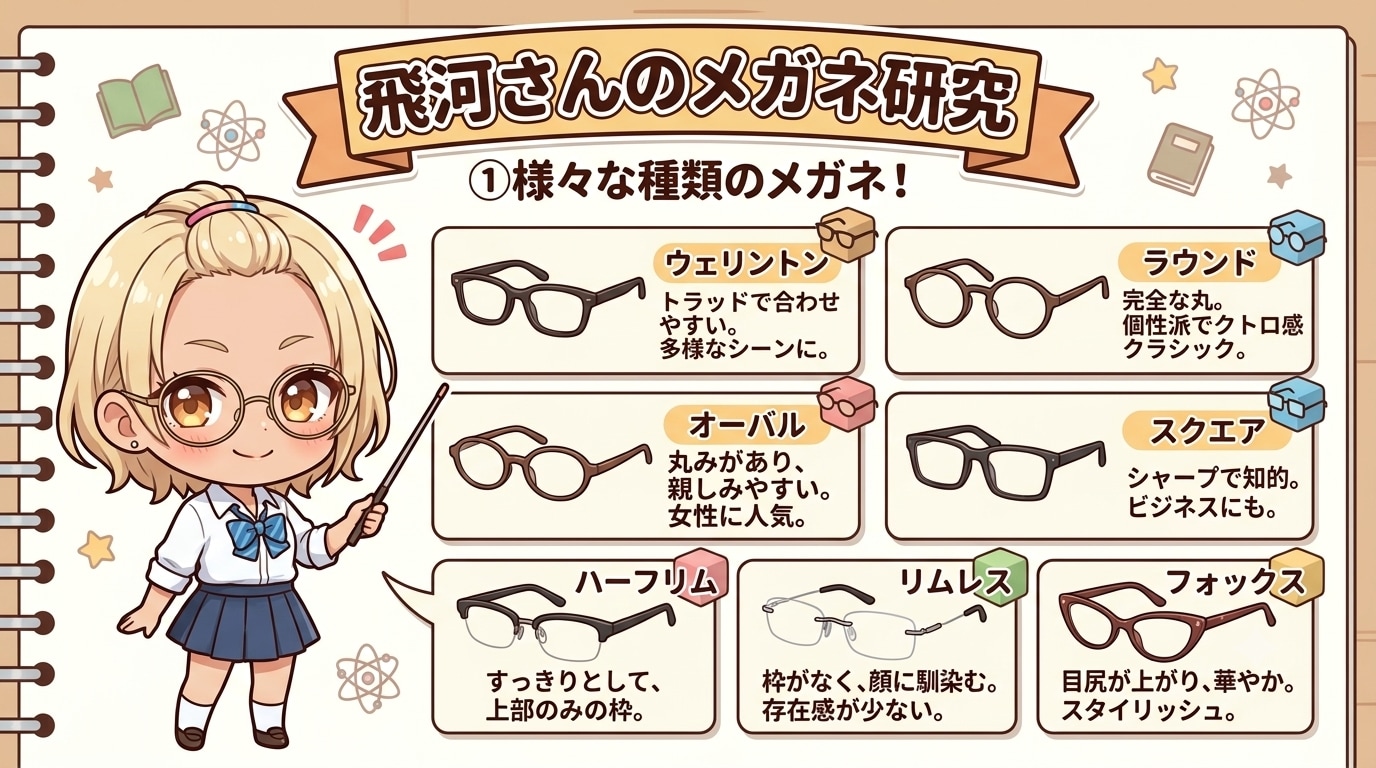 飛河さんのメガネ研究①:様々な種類のメガネ