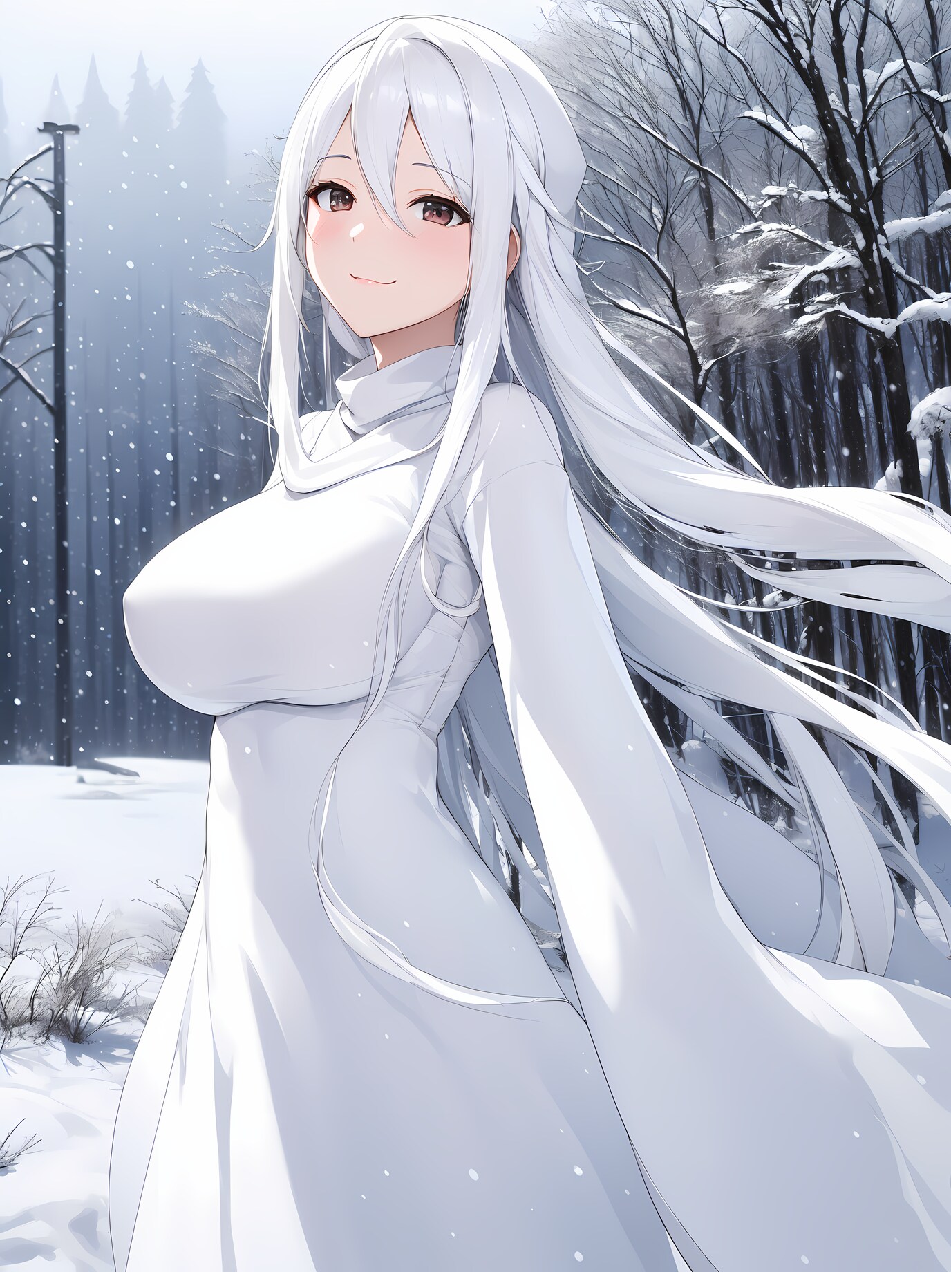森で遭遇した胸部が気になる雪女