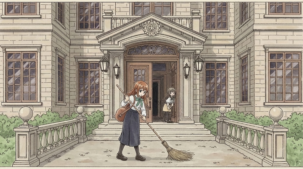 洋館をお掃除するメイド (メイド42)