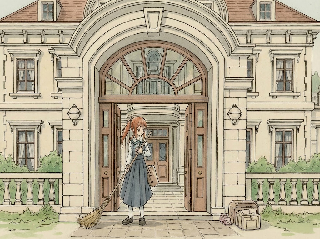 洋館をお掃除するメイド (メイド42)