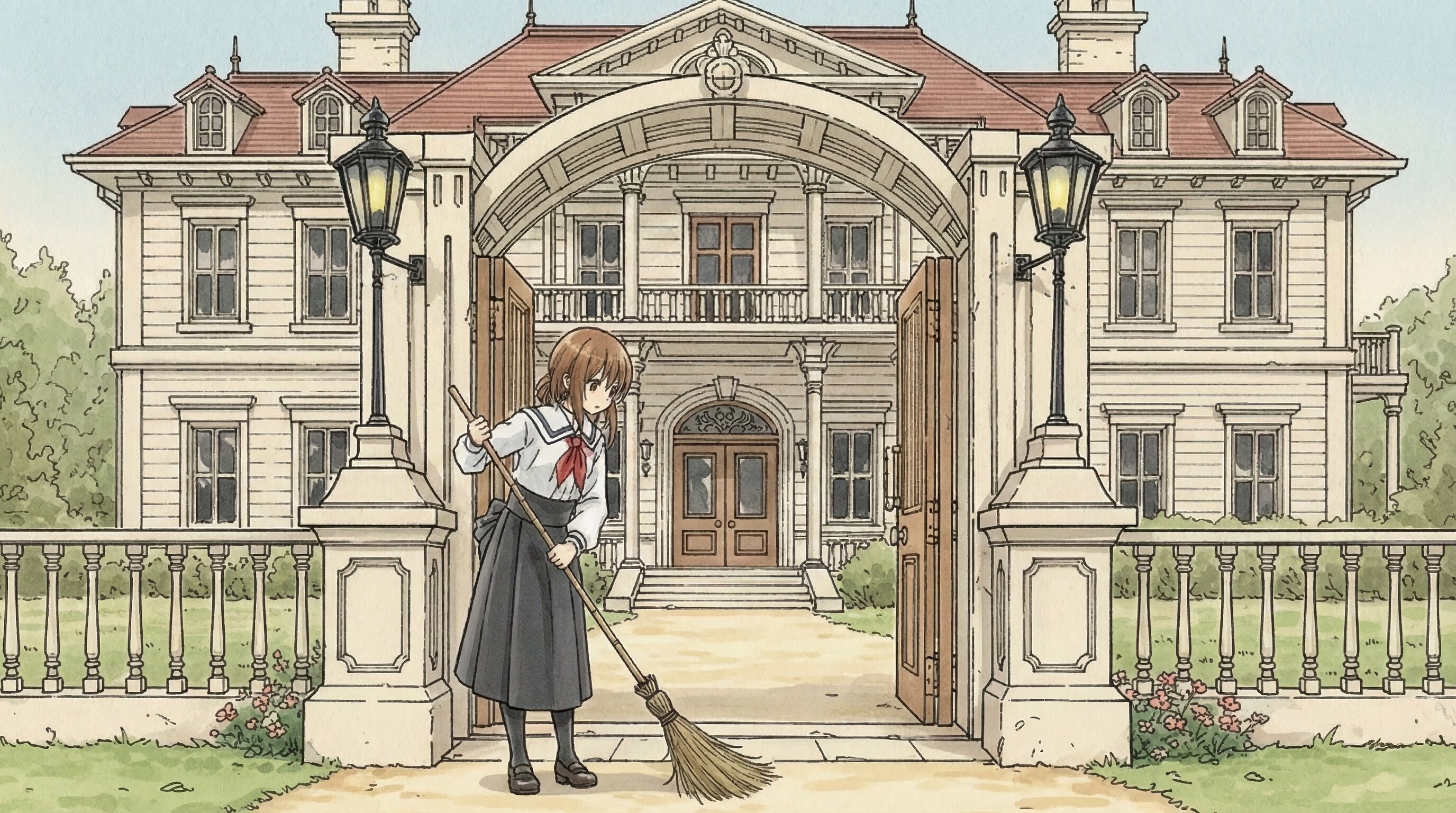 洋館をお掃除するメイド (メイド42) | の人気AIイラスト・グラビア