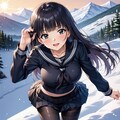 黒髪×セーラー服×雪原 2枚目