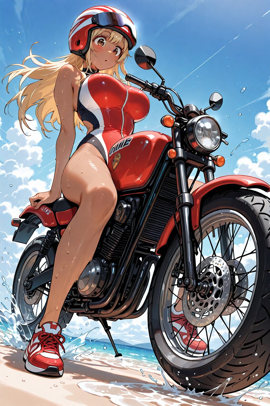 海辺でバイク2