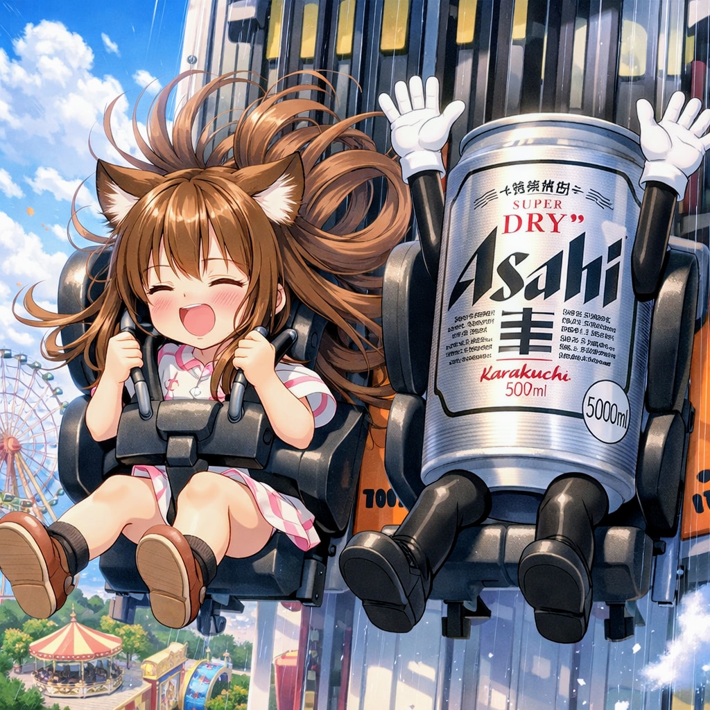 フリーフォールに乗っている小さな女の子