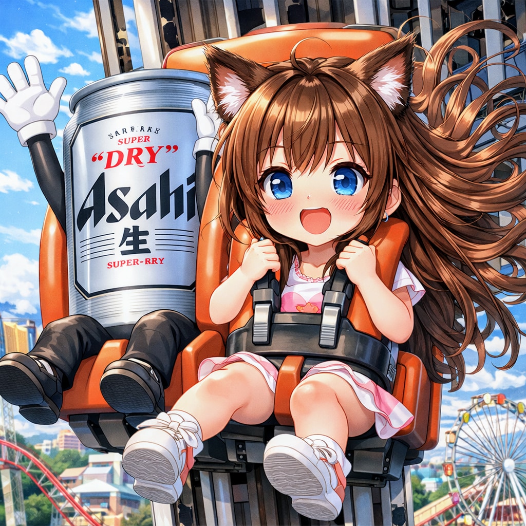 フリーフォールに乗っている小さな女の子