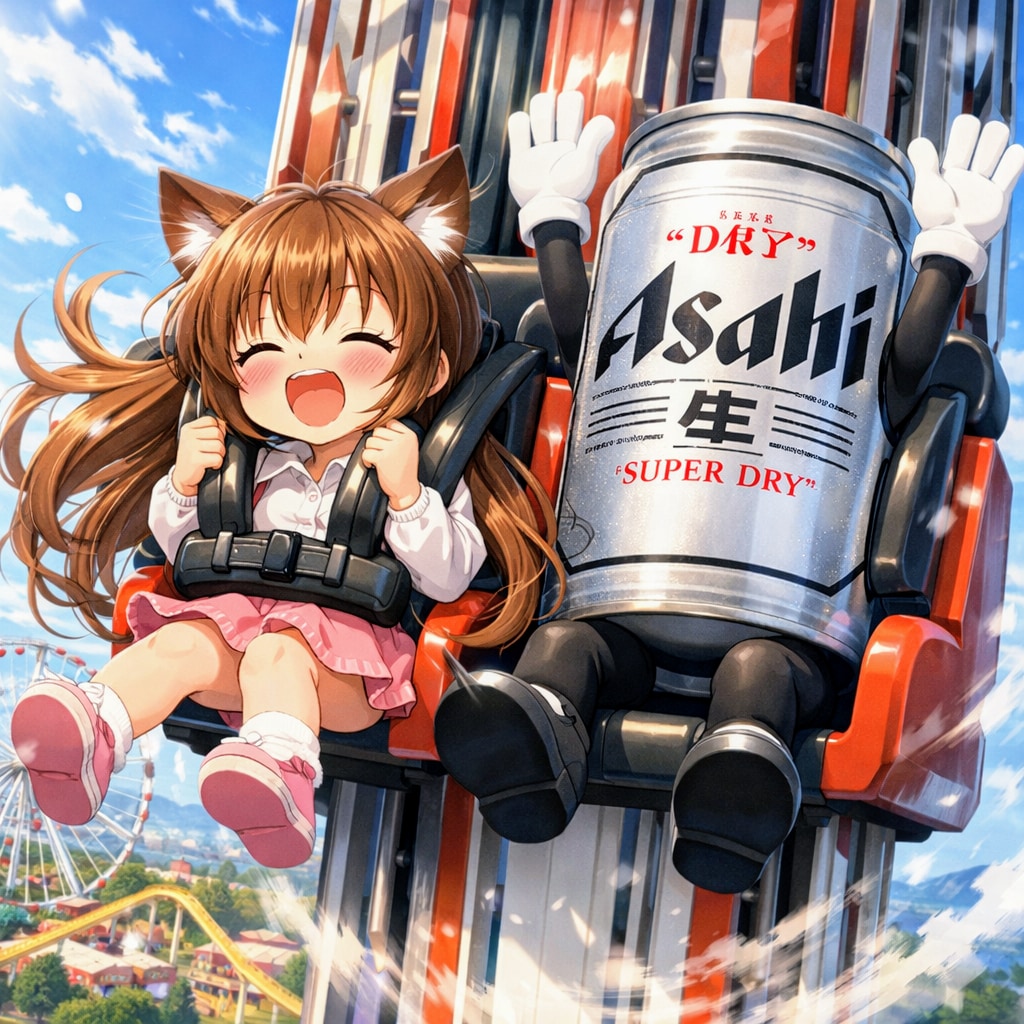 フリーフォールに乗っている小さな女の子